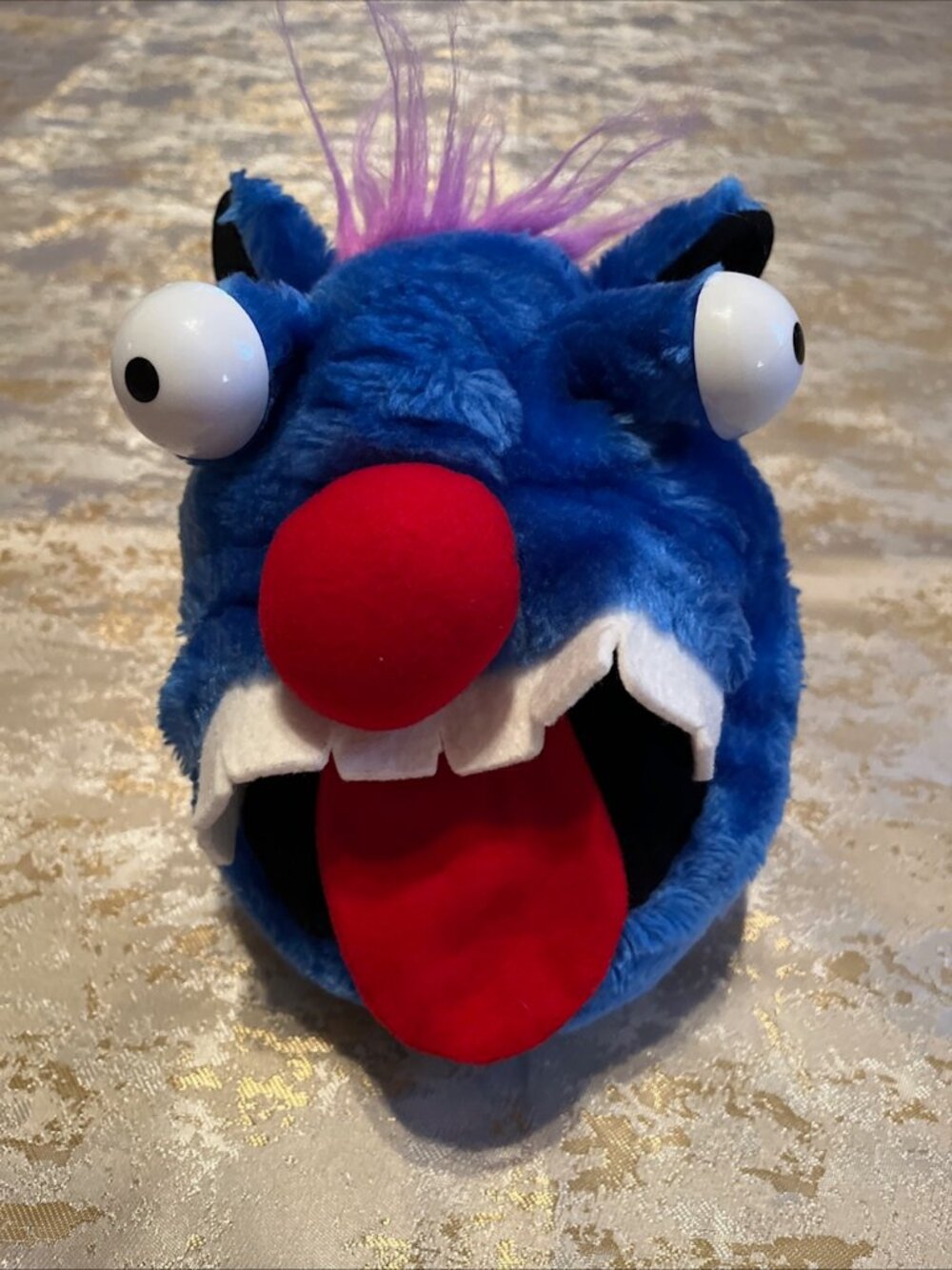 Applause Crazy Heads Plush Hand Puppet Blue Monster Big Eyes Round Vintage 1988